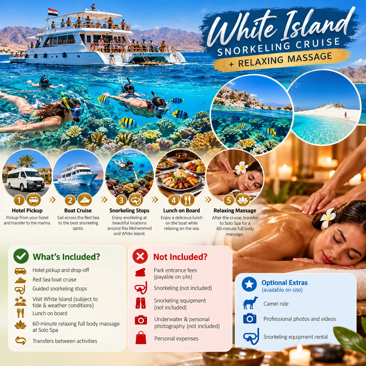 White Island Snorkeling Cruise + Relaxing Massage